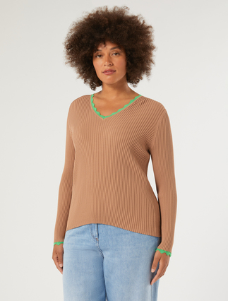 Stretch viscose sweater - CARAMEL