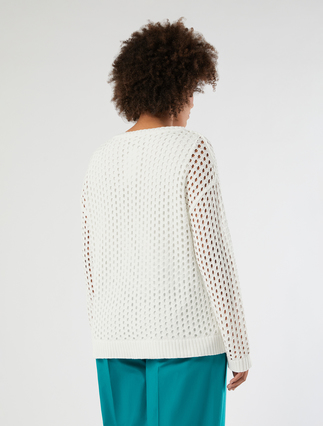 Open-knit cotton boxy sweater - WHITE - Marina Rinaldi - 4