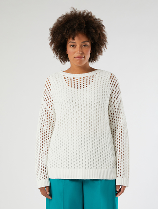 Open-knit cotton boxy sweater - WHITE