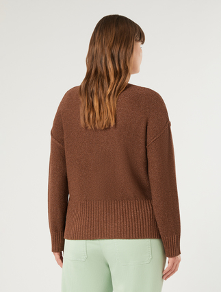 Sweter z wiskozy z lureksem - KARMELOWY - Marina Rinaldi - 4