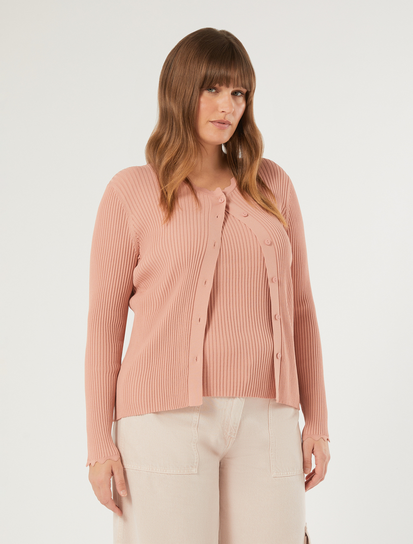 Viscose yarn cardigan and top co-ord set - PINK - Marina Rinaldi - 2