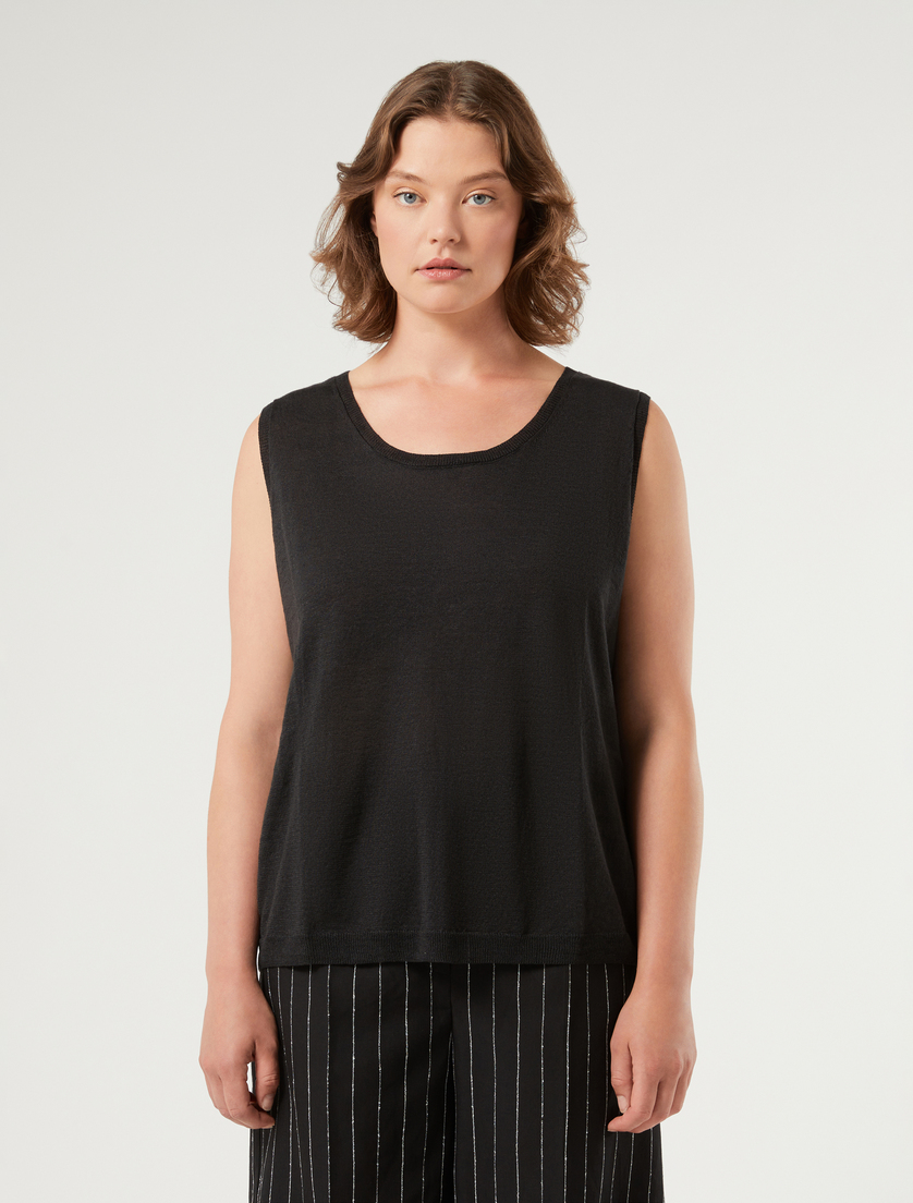 Linen and cotton vest top & cardigan - BLACK - Marina Rinaldi - 5