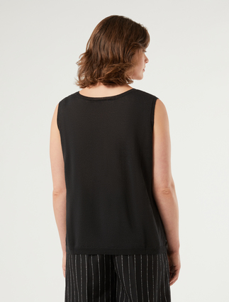 Linen and cotton vest top & cardigan - BLACK - Marina Rinaldi - 6