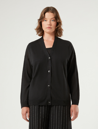 Linen and cotton vest top & cardigan - BLACK