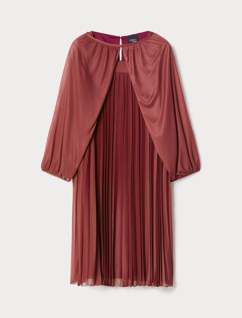 Plissé-pleated jersey dress with shrug - DARK PINK - Marina Rinaldi