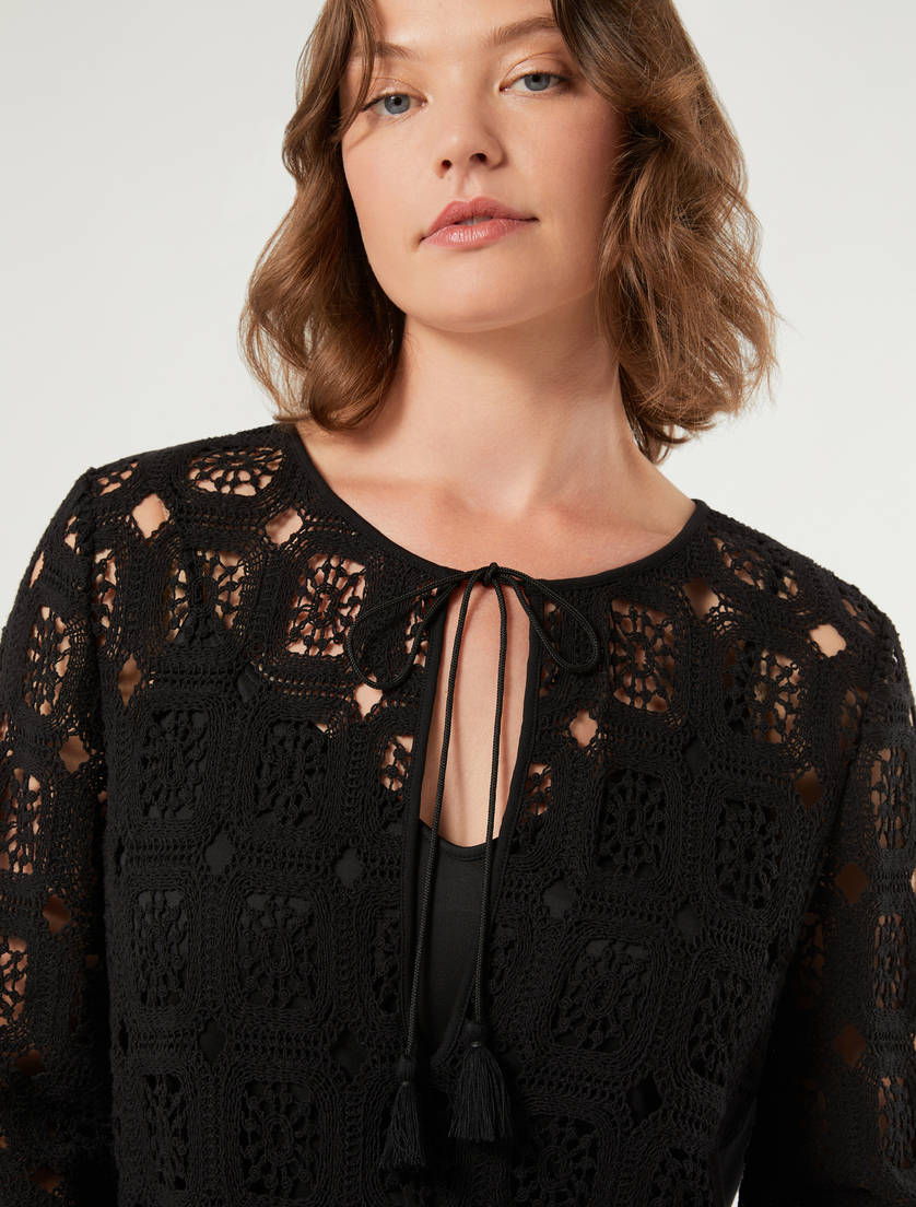 Crochet-knit and jersey mini dress - BLACK - Marina Rinaldi - 5