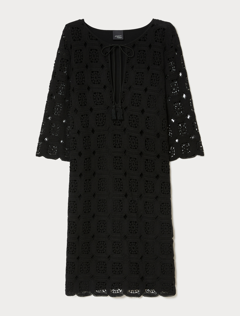 Crochet-knit and jersey mini dress - BLACK - Marina Rinaldi