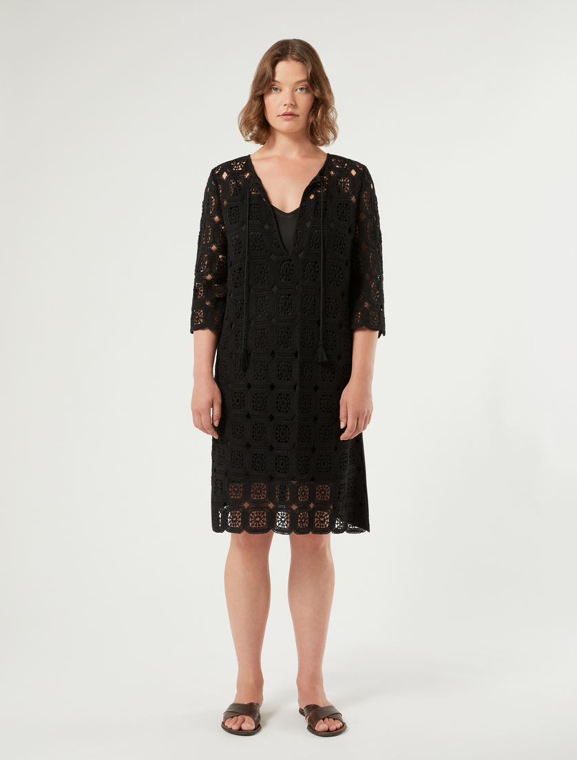Crochet-knit and jersey mini dress - BLACK - Marina Rinaldi - 3