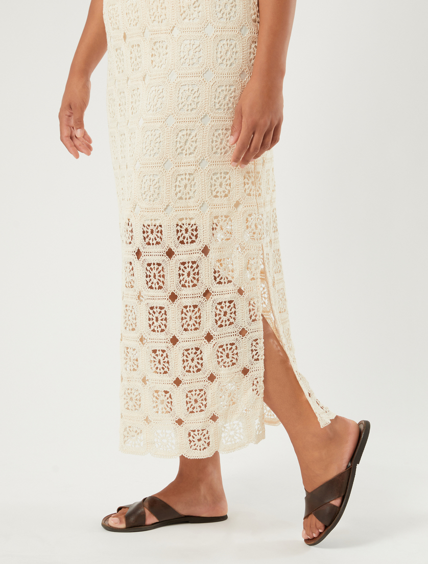 Crochet-knit cotton pencil skirt - ECRU - Marina Rinaldi - 5