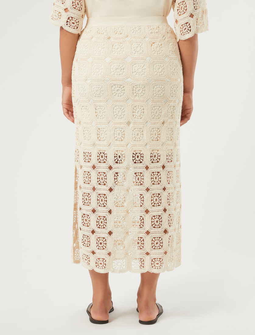 Crochet-knit cotton pencil skirt - ECRU - Marina Rinaldi - 4