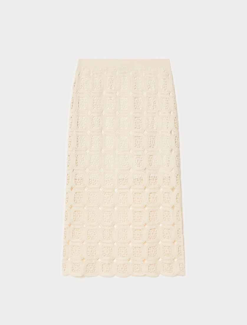 Crochet-knit cotton pencil skirt - ECRU - Marina Rinaldi