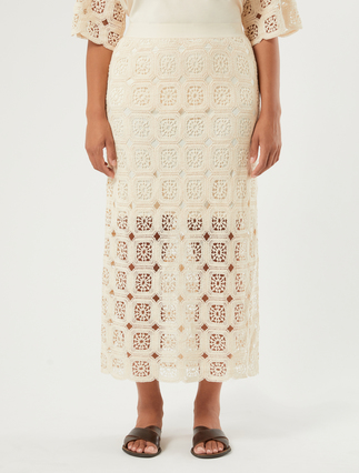 Crochet-knit cotton pencil skirt - ECRU