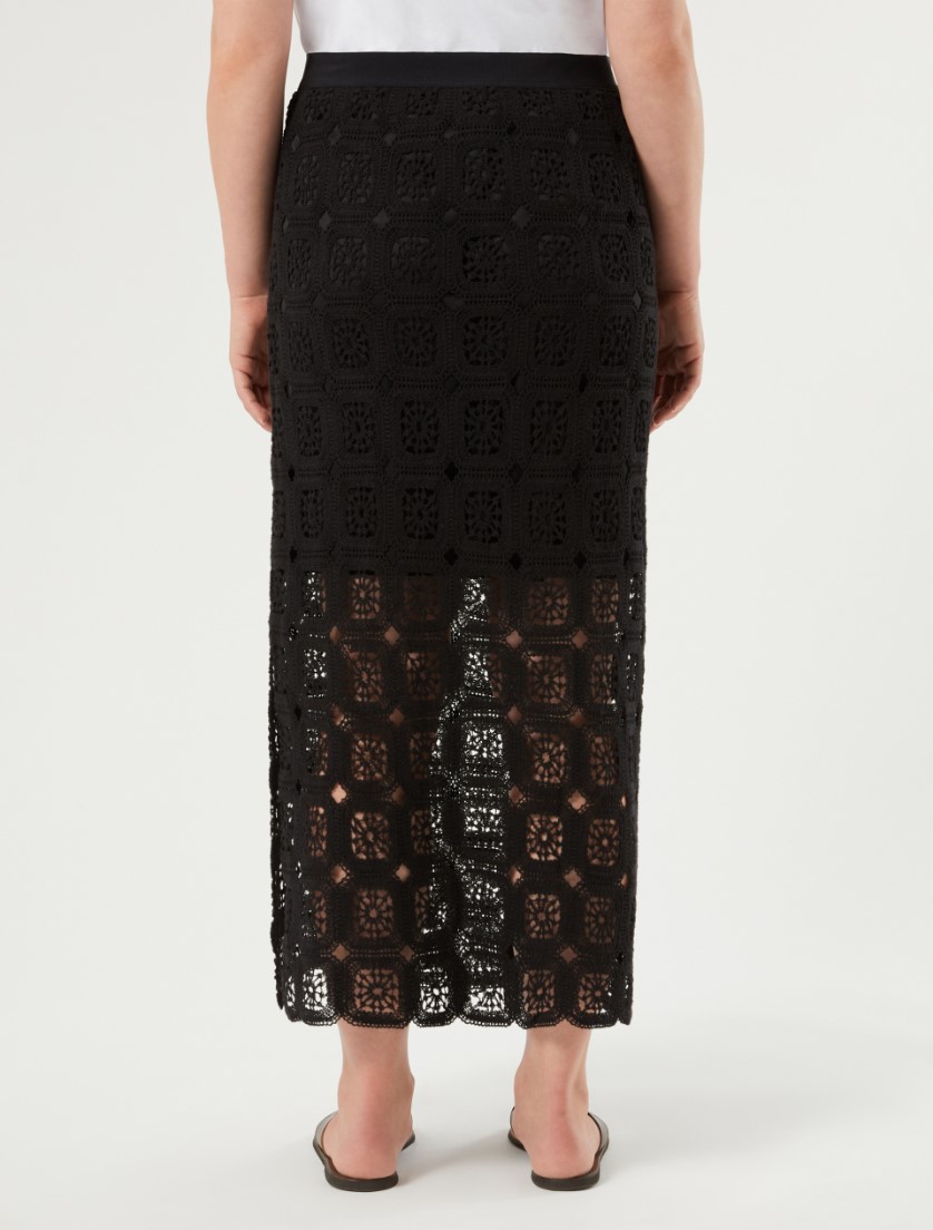 Crochet-knit cotton pencil skirt - BLACK - Marina Rinaldi - 4