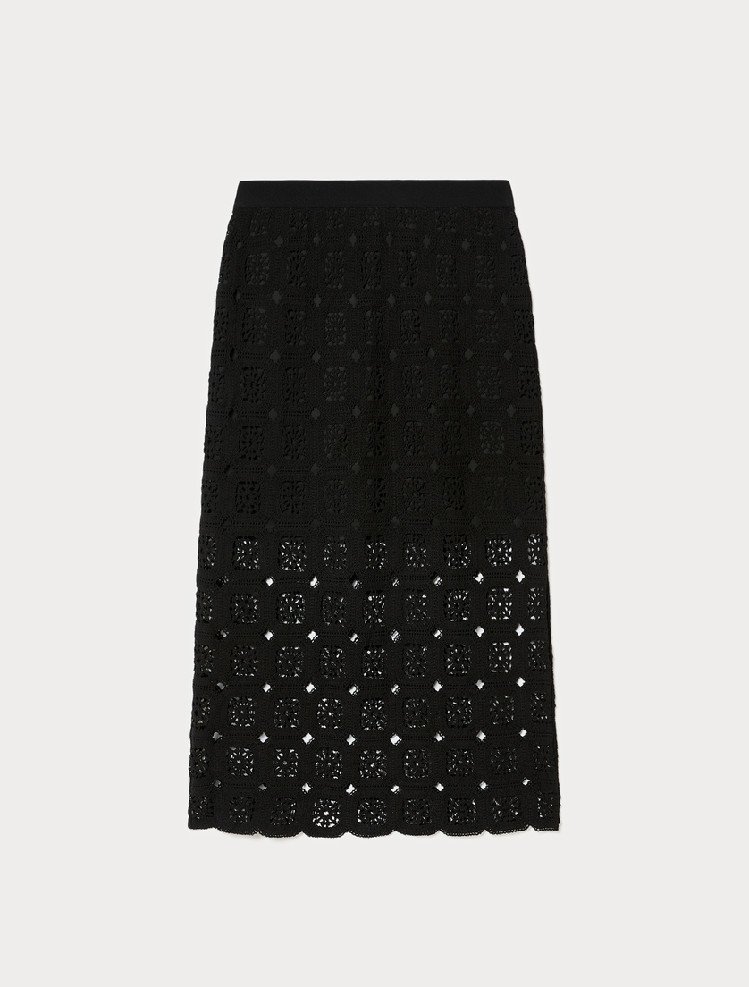 Crochet-knit cotton pencil skirt - BLACK - Marina Rinaldi
