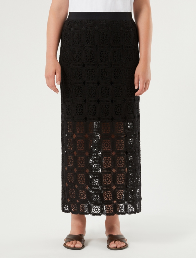 Crochet-knit cotton pencil skirt - BLACK