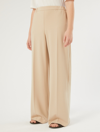 Pantalon palazzo en scuba crêpe stretch - BEIGE