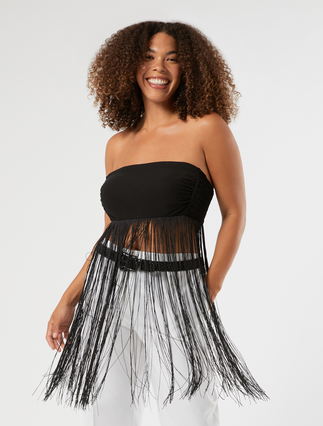 Fringed interlock jersey top - BLACK - Marina Rinaldi - 5