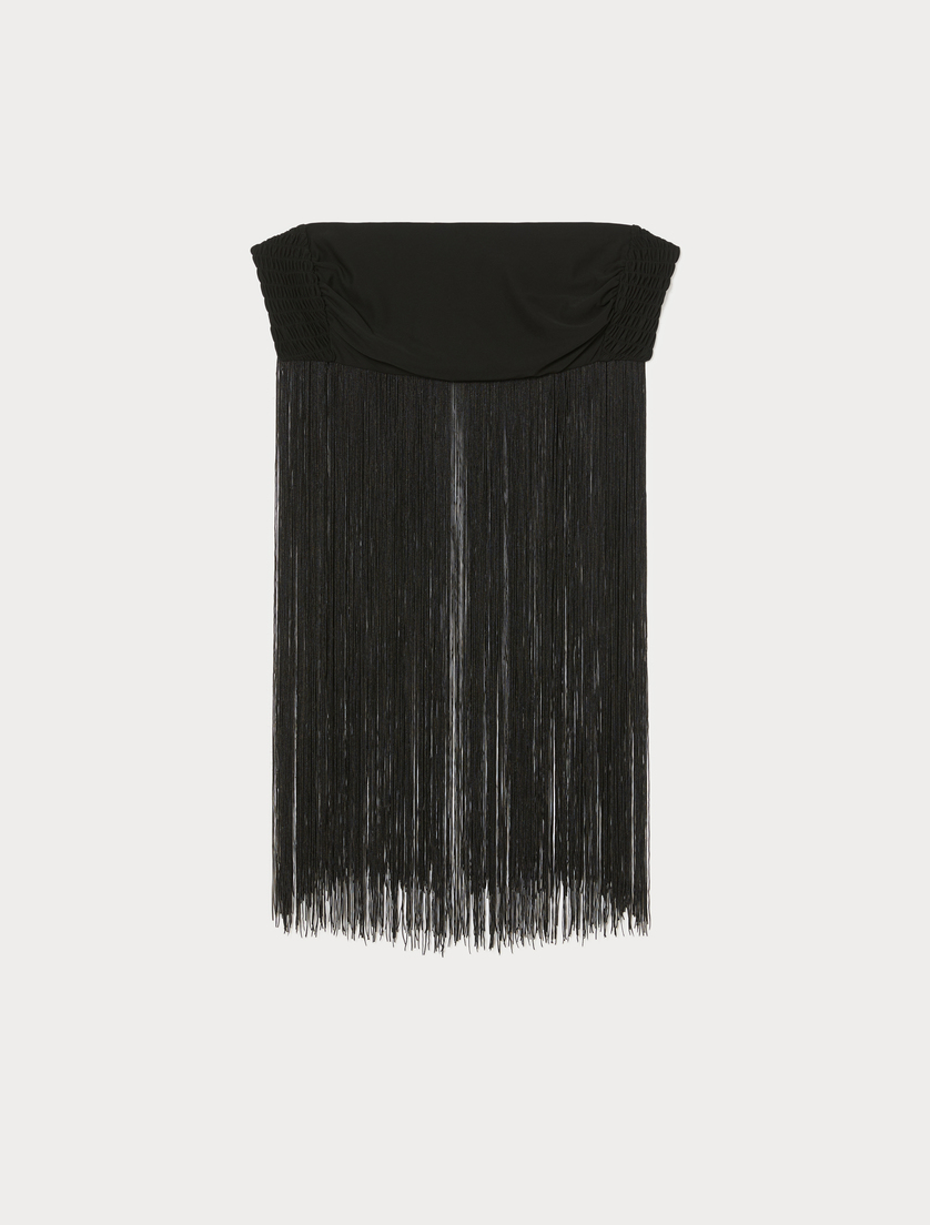Fringed interlock jersey top - BLACK - Marina Rinaldi - 4