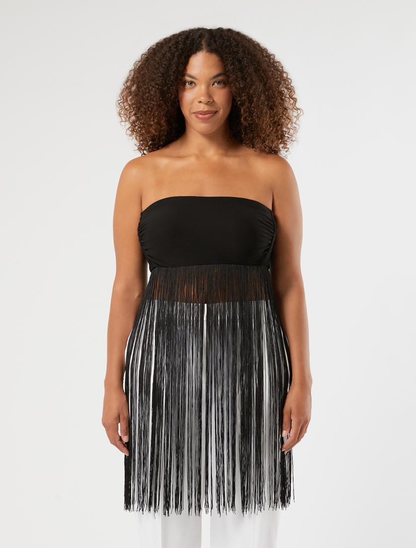 Fringed interlock jersey top - BLACK - Marina Rinaldi
