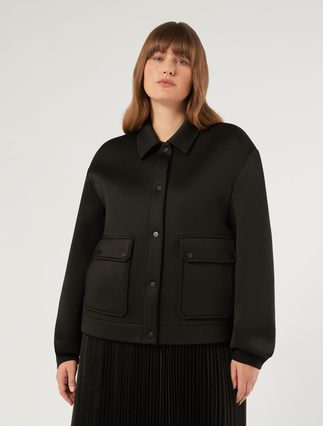 Scuba jersey pea coat - BLACK