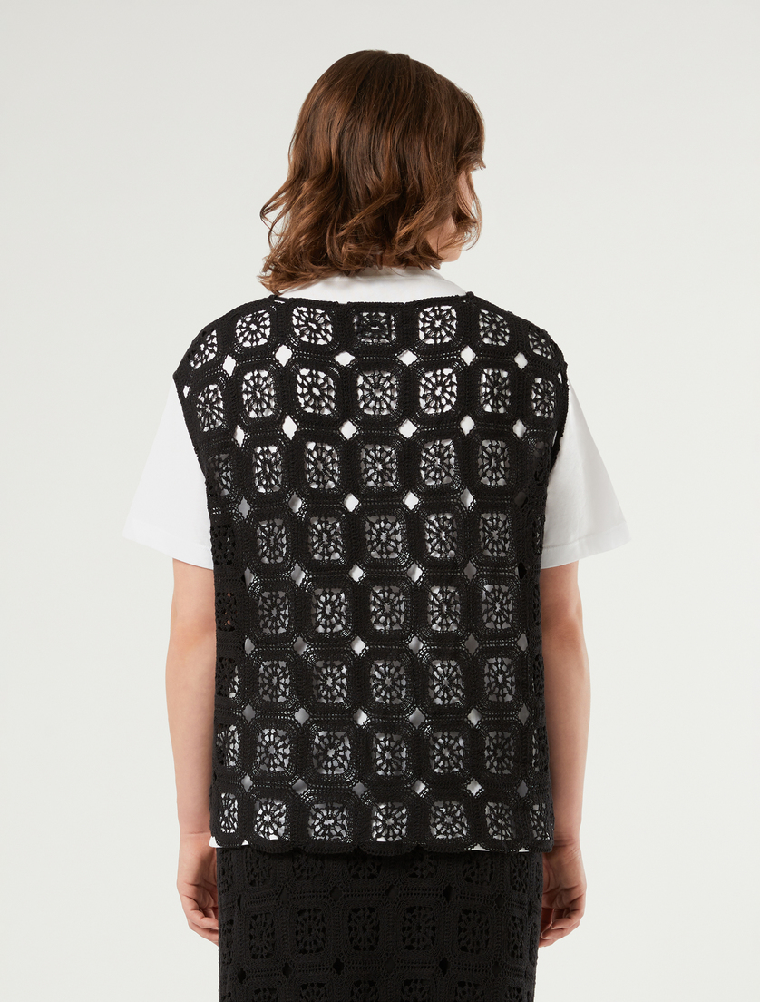 Crochet-knit cotton gilet - BLACK - Marina Rinaldi - 4