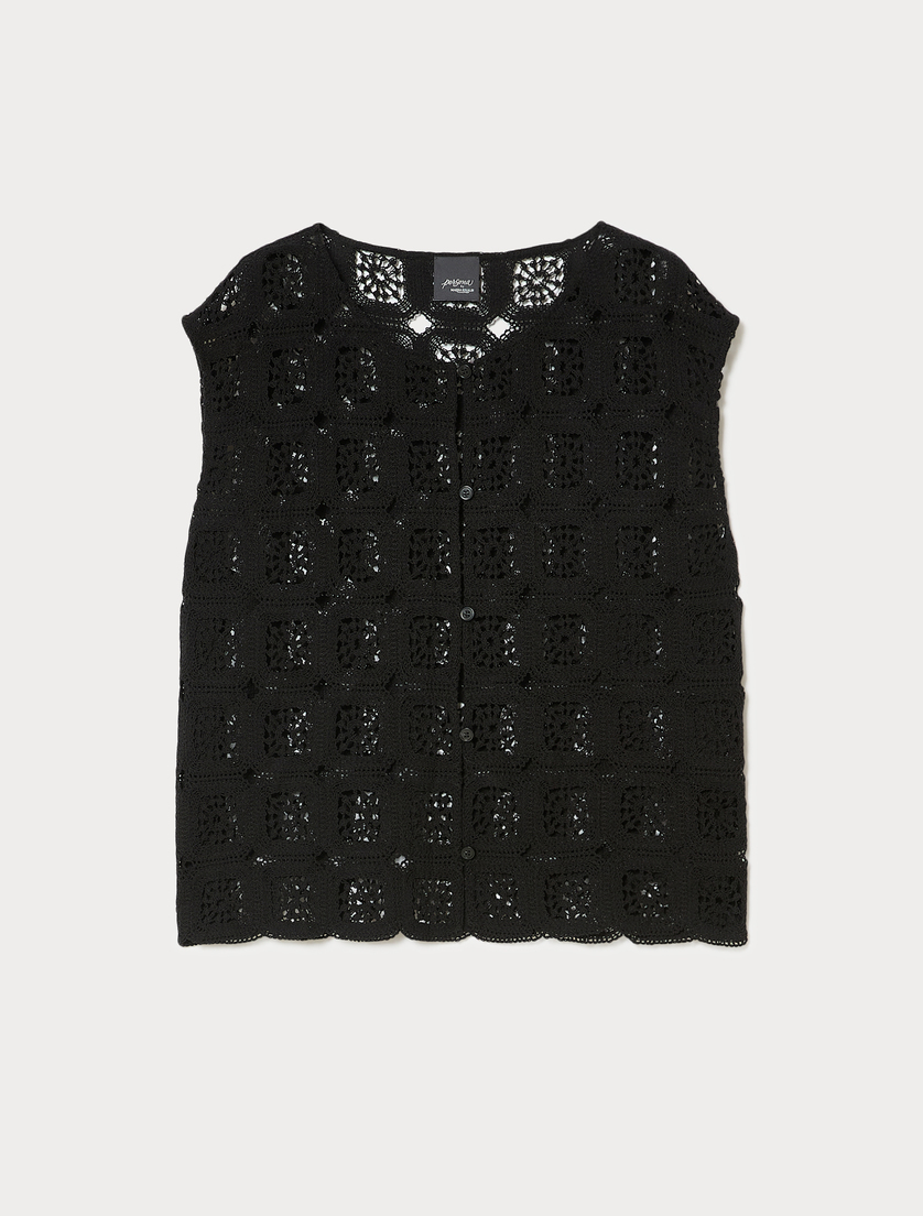 Crochet-knit cotton gilet - BLACK - Marina Rinaldi