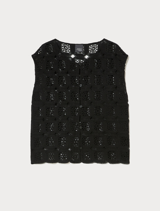 Crochet-knit cotton gilet - Marina Rinaldi