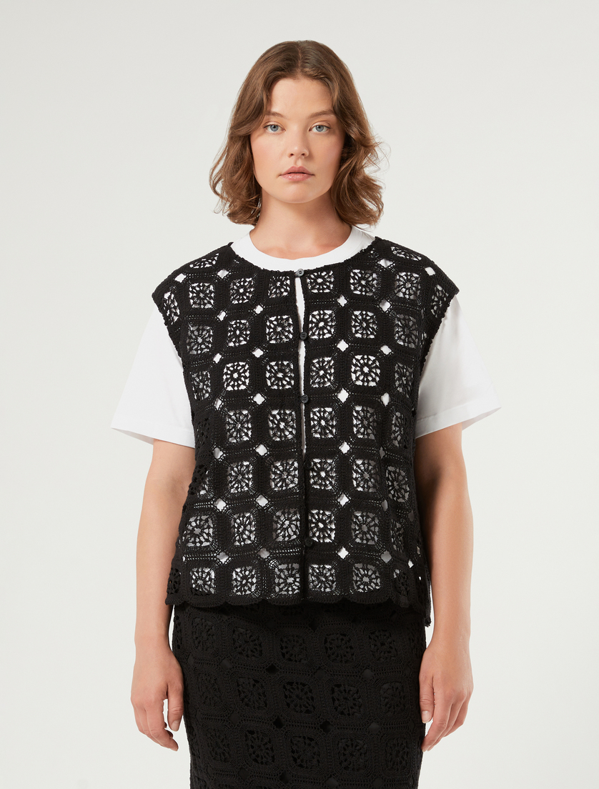 Crochet-knit cotton gilet - BLACK - Marina Rinaldi - 3