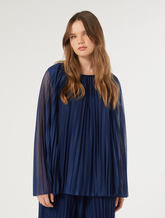 Pleated jersey blouse - CORNFLOWER BLUE