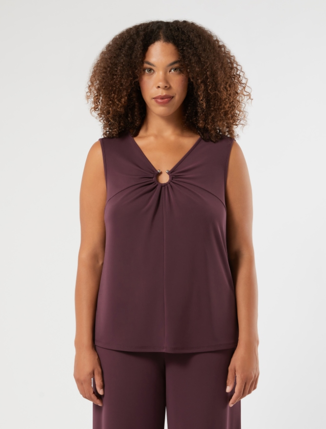 Crepe interlock jersey vest top - PLUM