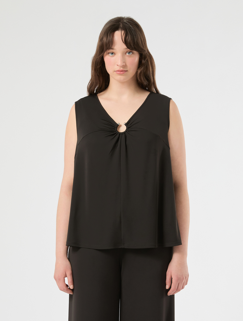 Top na ramiączkach z jerseyu interlock - CZARNY - Marina Rinaldi - 3