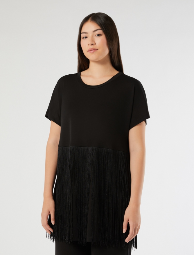 Crepe interlock jersey T-shirt - BLACK - Marina Rinaldi - 3