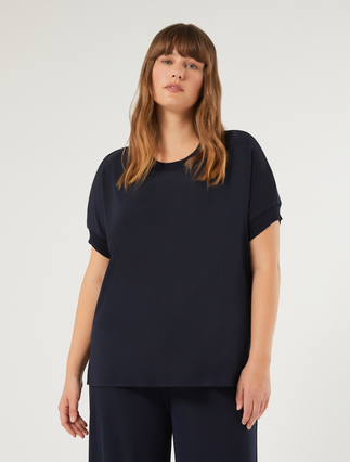 T-shirt in fluid jersey and knit fabric - MIDNIGHTBLUE - Marina Rinaldi - 3
