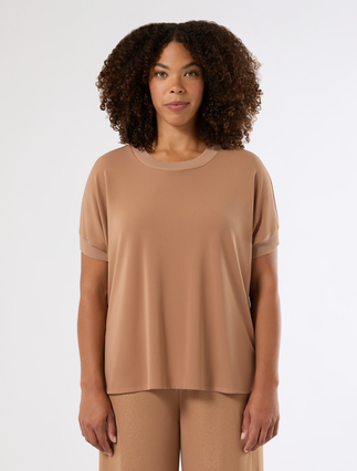 T-shirt in fluid jersey and knit fabric - CARAMEL - Marina Rinaldi - 3