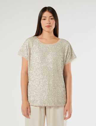 Sequinned mesh T-shirt - SAND