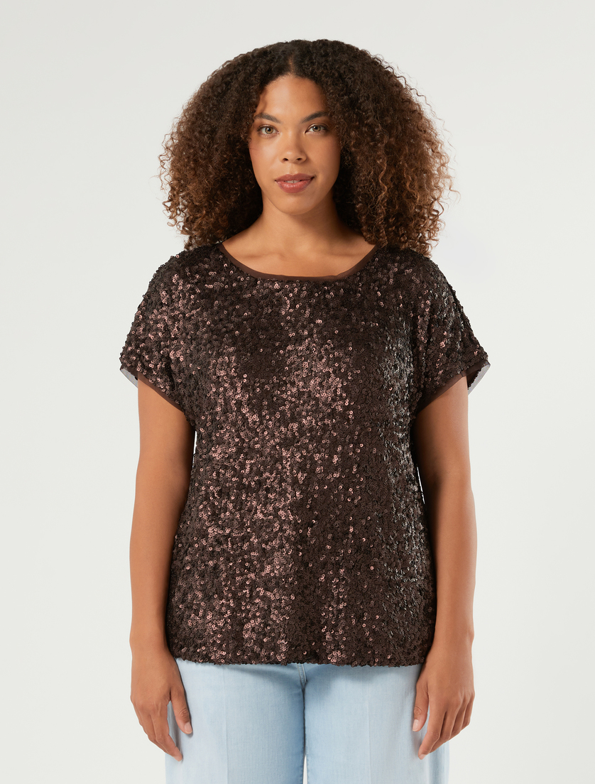 T-shirt in rete con paillettes - CACAO - Marina Rinaldi - 3