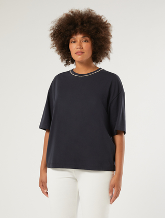 T-shirt z dżerseju - CIEMNOGRANATOWY - Marina Rinaldi - 3