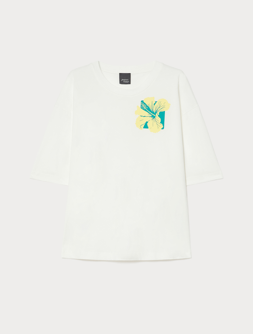 Printed cotton jersey T-shirt - WHITE - Marina Rinaldi