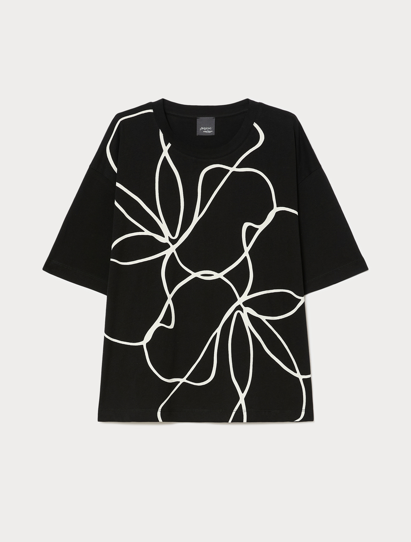 Printed cotton jersey T-shirt - BLACK - Marina Rinaldi