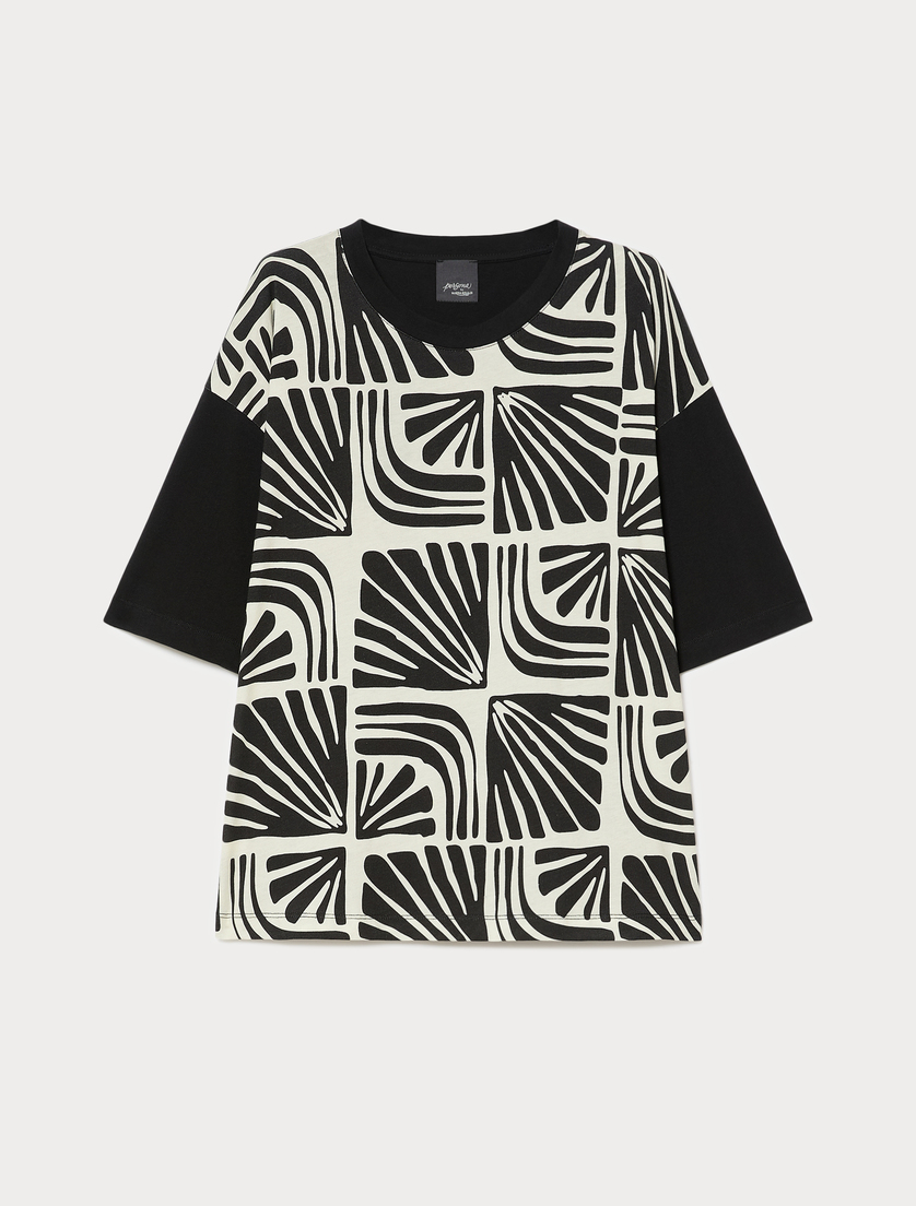 Printed cotton jersey T-shirt - BLACK - Marina Rinaldi