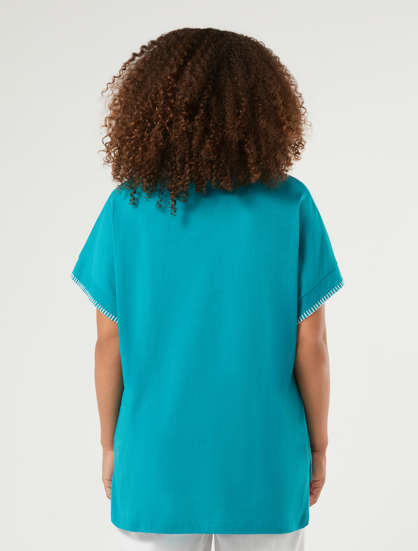 T-shirt z dżerseju bawełnianego z haftem - OLEJNY - Marina Rinaldi - 4