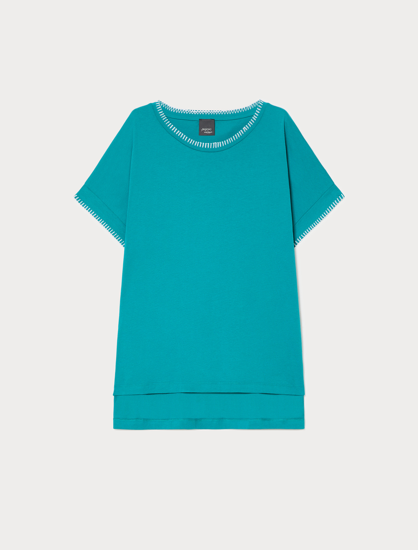 T-shirt z dżerseju bawełnianego z haftem - OLEJNY - Marina Rinaldi