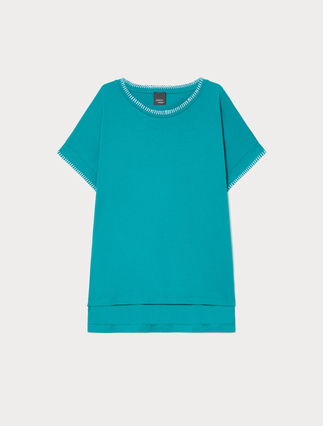 T-shirt z dżerseju bawełnianego z haftem - Marina Rinaldi