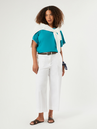 T-shirt z dżerseju bawełnianego z haftem - Marina Rinaldi