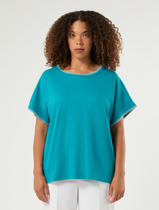 Embroidered cotton jersey T-shirt - OIL - Marina Rinaldi - 3