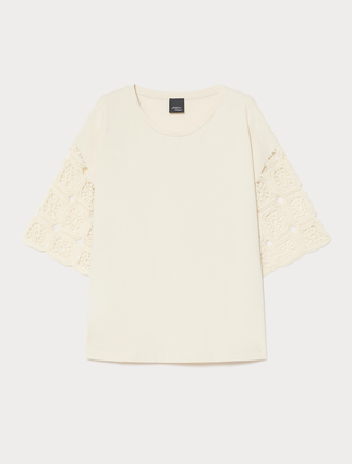 Cotton jersey and crochet-knit T-shirt - Marina Rinaldi