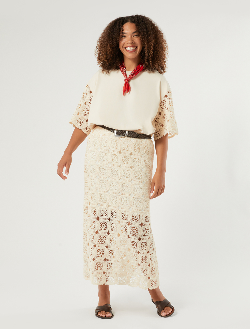 Cotton jersey and crochet-knit T-shirt - Marina Rinaldi