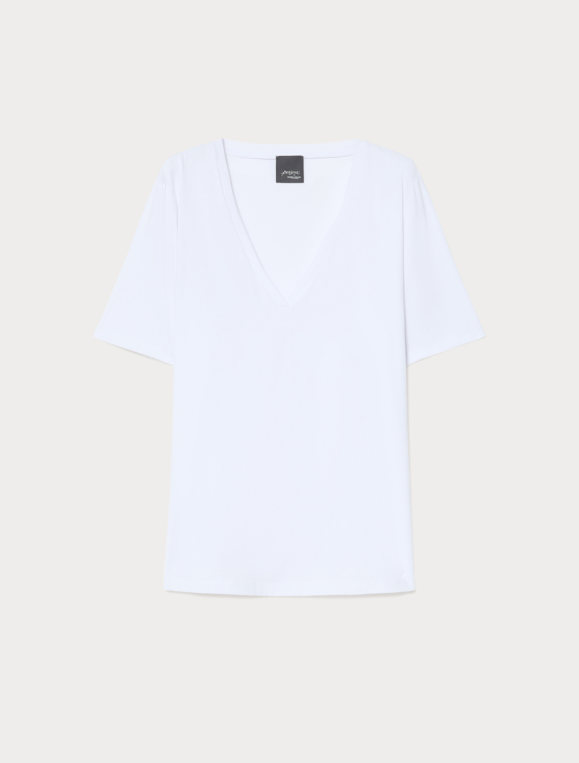 T-Shirt aus Baumwollstretch-Jersey - WEISS - Marina Rinaldi