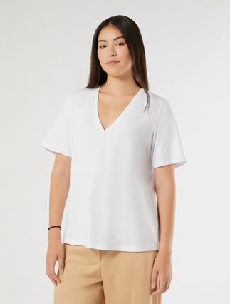 T-Shirt aus Baumwollstretch-Jersey - WEISS
