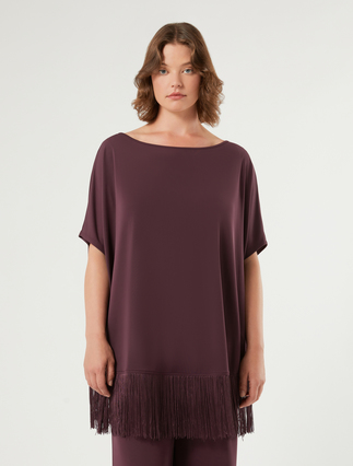 Jersey T-shirt with fringing - PLUM